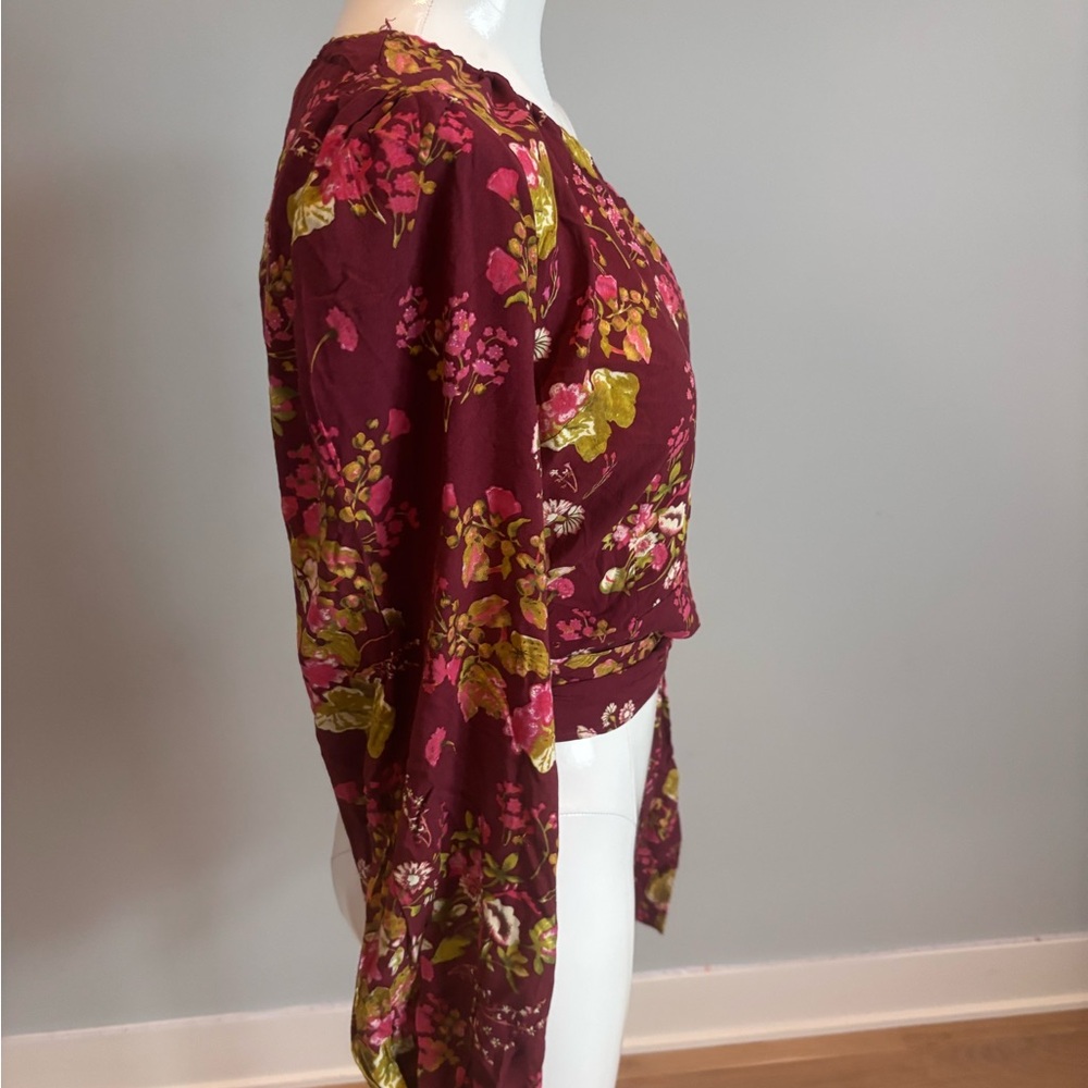 RACHEL Rachel Roy Burgundy Floral One-Shoulder Blouse - Picture 3 of 6
